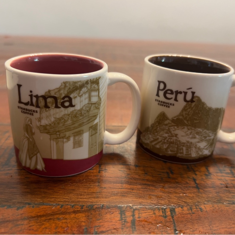 Starbucks Lima and Perú Mug Set - Burgundy and Beige